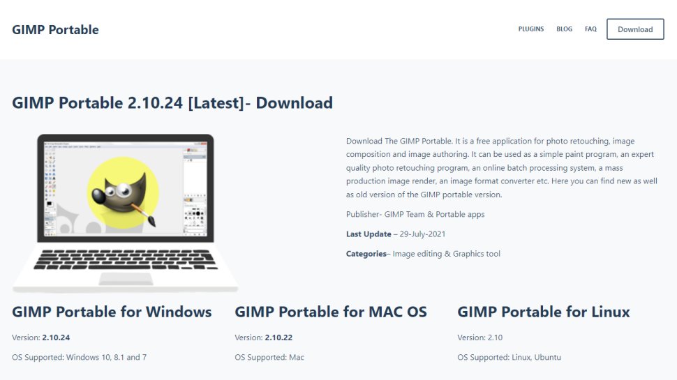 Website screenshot for GIMP Portable