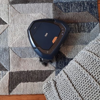 Top view of the robot vacuum on a carpet