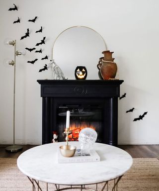 Living room with paper bat decorations