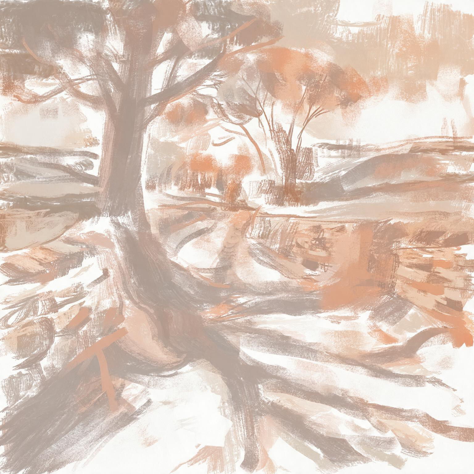 A painting sketch of a treet and country lane
