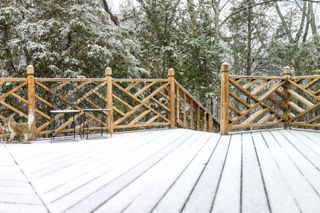 decking railing ideas: snow on deck