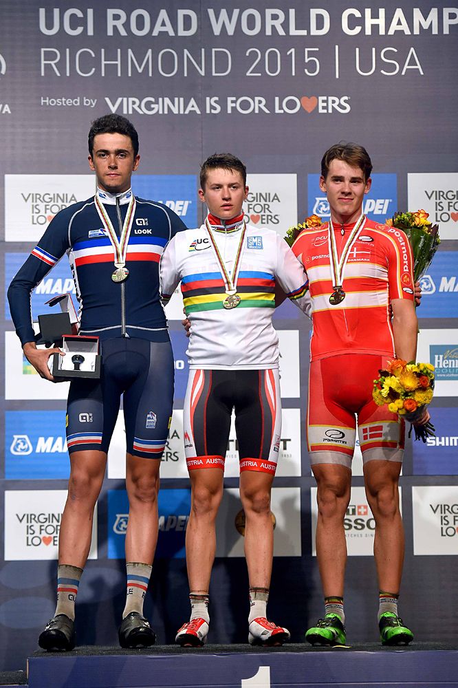 Junior men road race World Championships podium