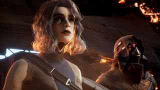 Dune: Awakening characters standing side by side from an intro cutscene after crashlanding