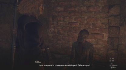 Dragon's Dogma 2 caged magistrate arisen speaking to waldhar in gaol cell