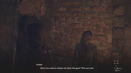 Dragon's Dogma 2 caged magistrate arisen speaking to waldhar in gaol cell