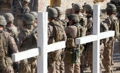 U.S. Marines patrol an area in Kajaki, Afghanistan.