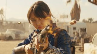 Lucy MacLean (Ella Purnell) shoots a gun on Fallout.