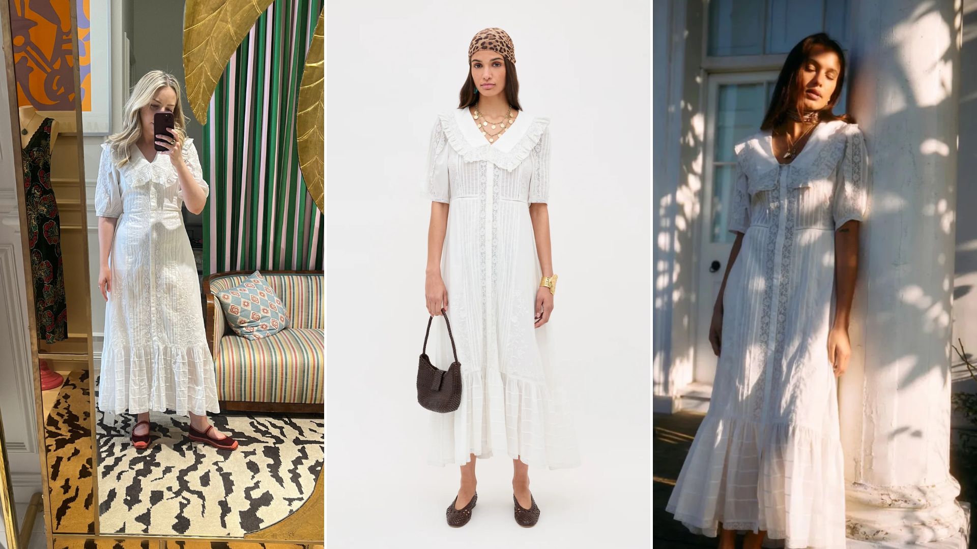 Three images of the Rixo Edina Dress 