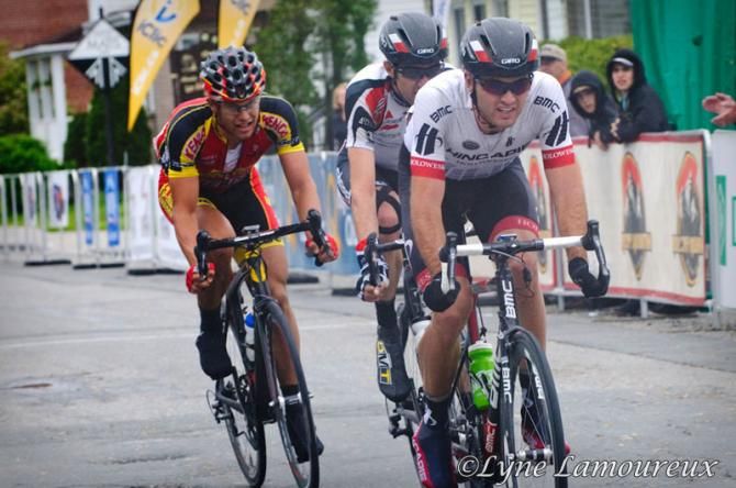 Joey Rosskopf (Hincapie Sportswear) leads the break as they start the first finishing circuit