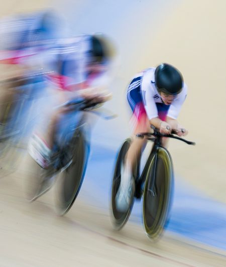 The team of Great Britain with Laura Trott, Elinor Barker, Ciara Horne and Joanna Rowsell-Shand compete on their Women's Team Pursuit