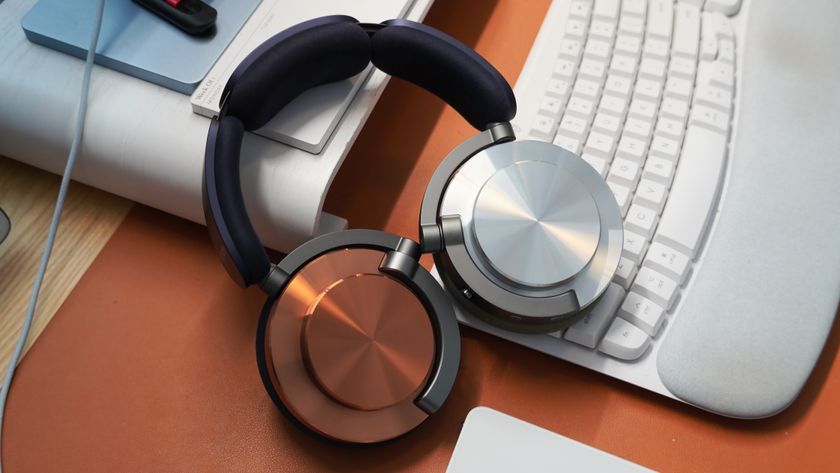The Dyson OnTrac headphones with a mix of silver and copper caps. 
