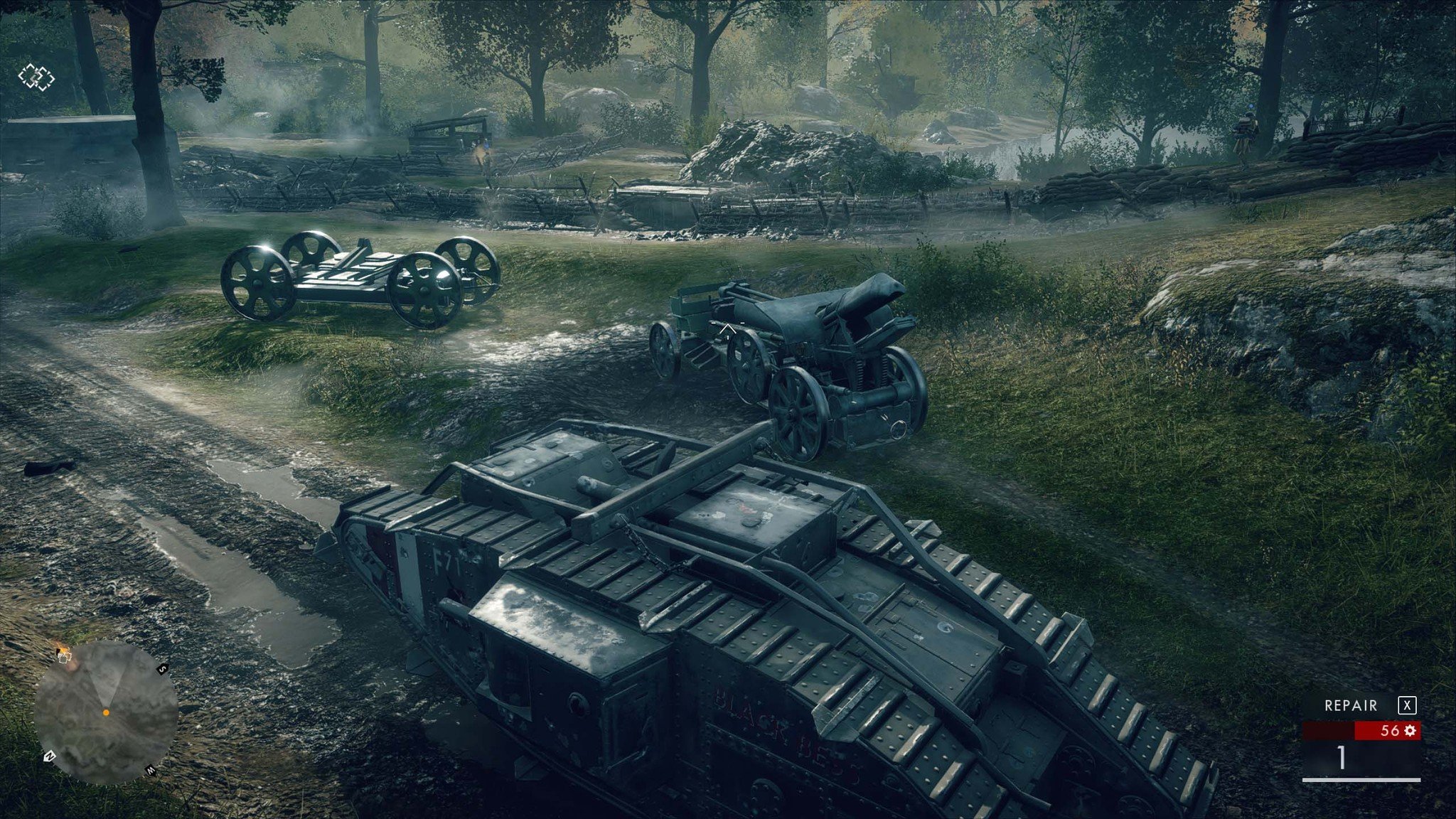 Continue the mission, heading down the main road toward the bridge until you see some artillery to the right of the road. Exit the tank.