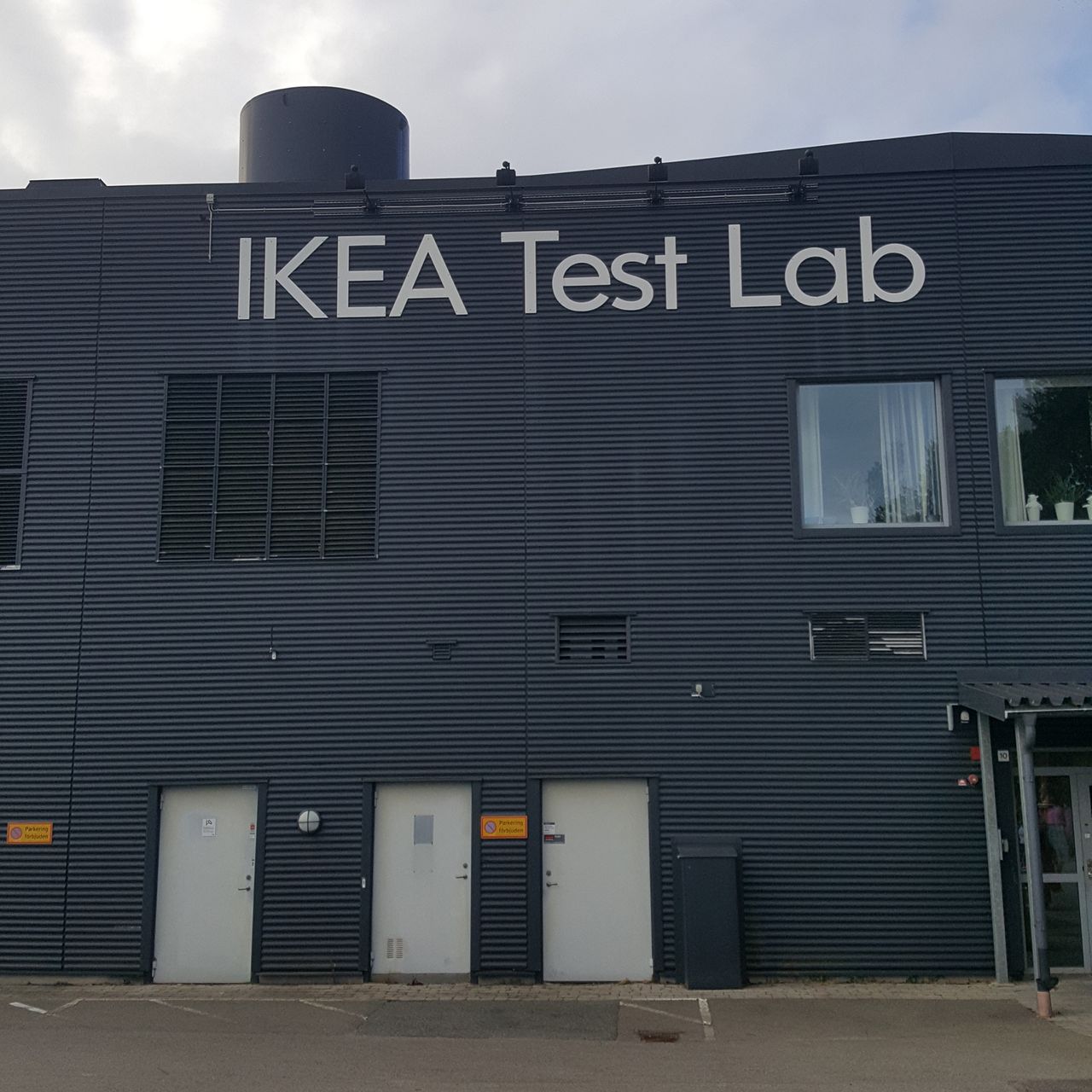 Dark grey exterior of the IKEA test lab building in Sweden