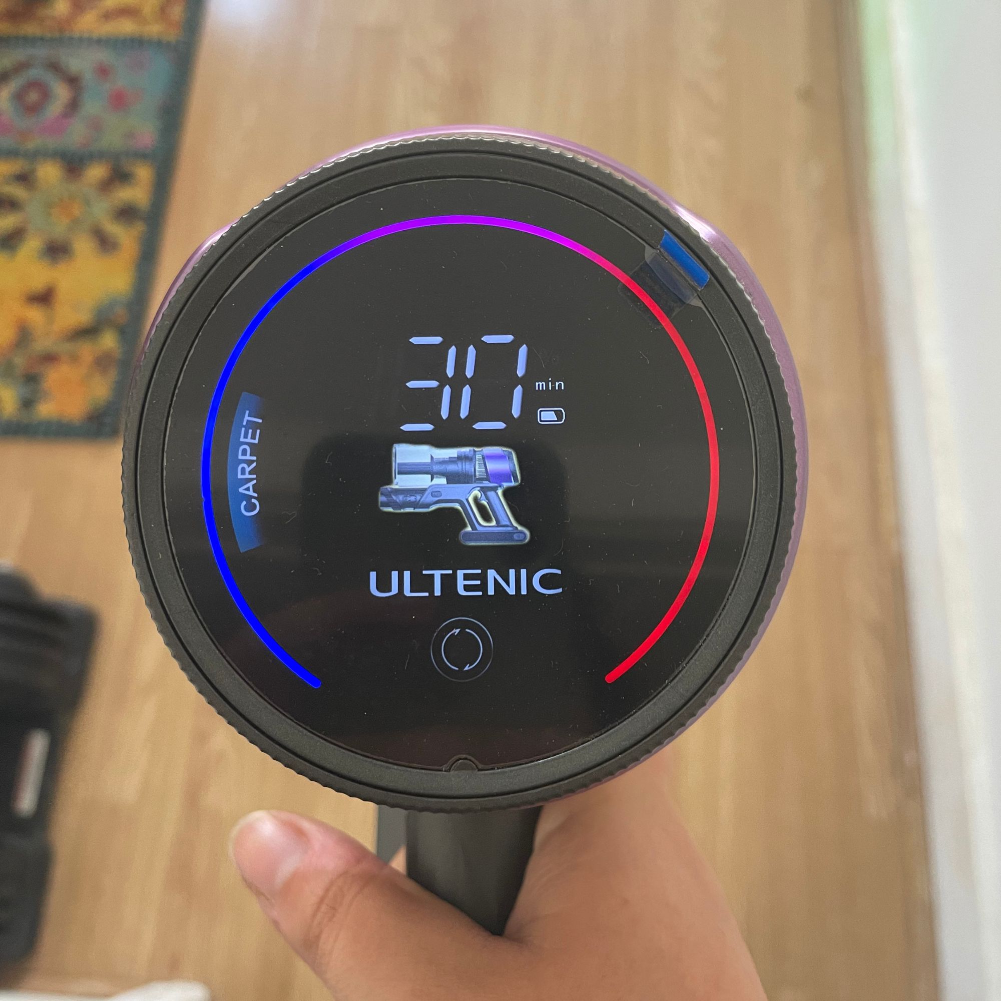 Screen of the Ultenic U20 cordless vacuum