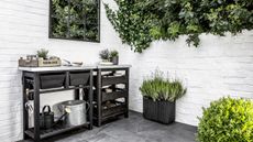 benefits of gardening: patio area potting bench