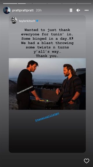 Chris Pratt Resharing Taylor Kitsch thanking the fans for The Terminal List