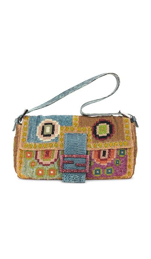 Fendi Lizard Trimmed Beaded Baguette Shoulder Bag