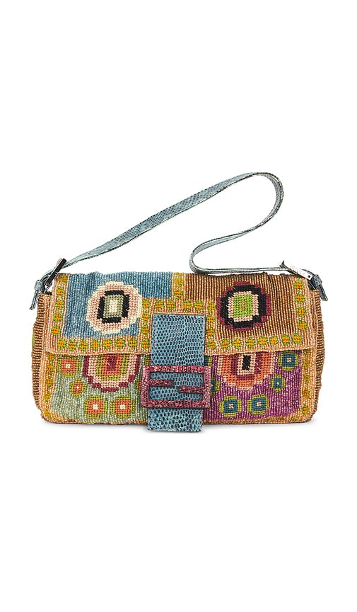 Fendi Lizard Trimmed Beaded Baguette Shoulder Bag
