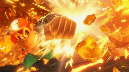 DK punches through gold Banandium chunks in Donkey Kong Bananza