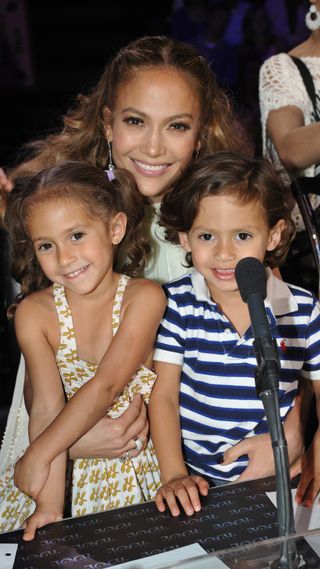 Judge Jennifer Lopez (C) with daughter Emme (L) and son Max at FOX's American Idol Season 11 Top 4 To 3 Live Elimination Show on May 10, 2012 in Hollywood, California.
