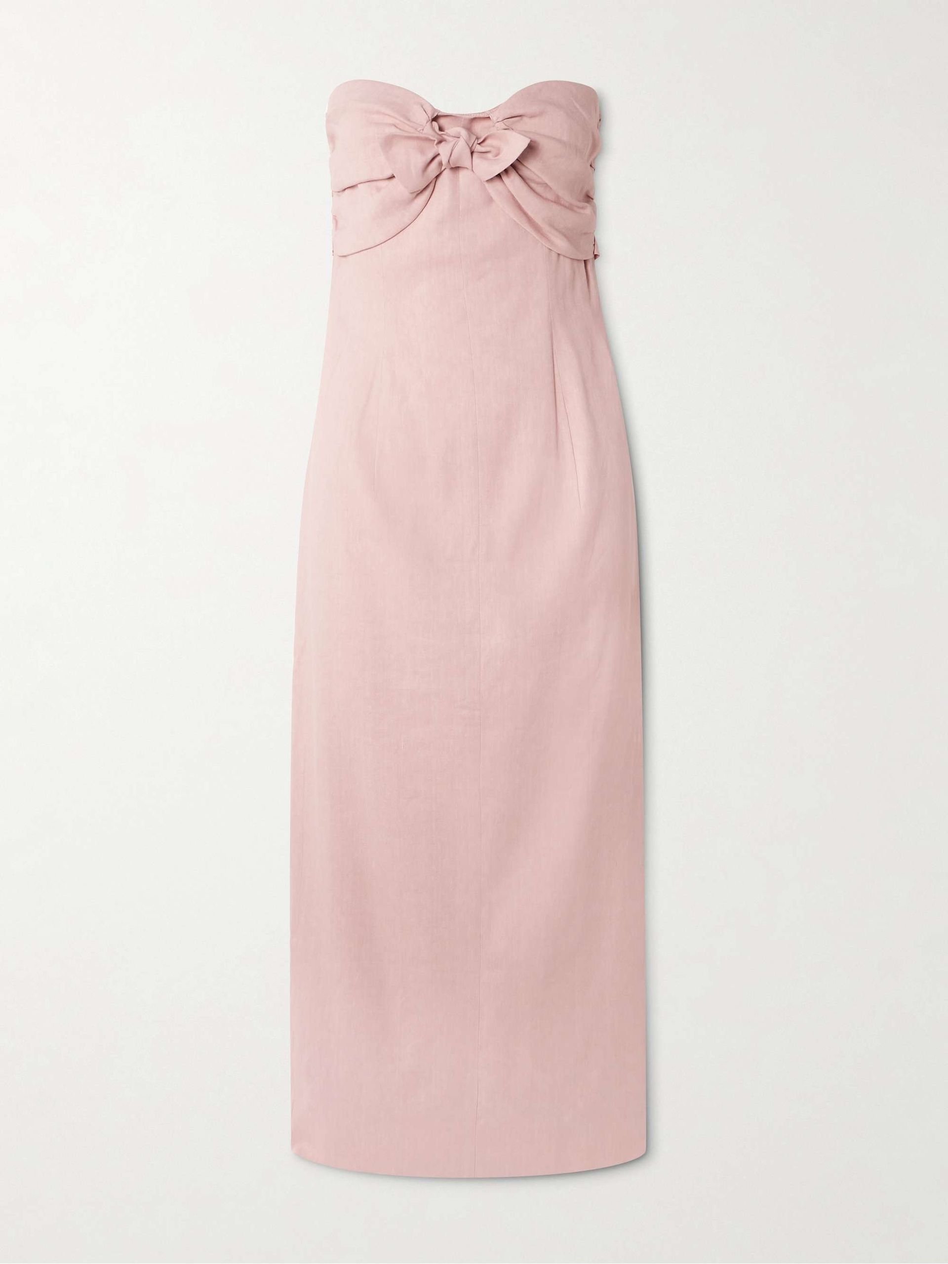 Rahel Gathered Tie-Front Linen-Blend Midi Dress