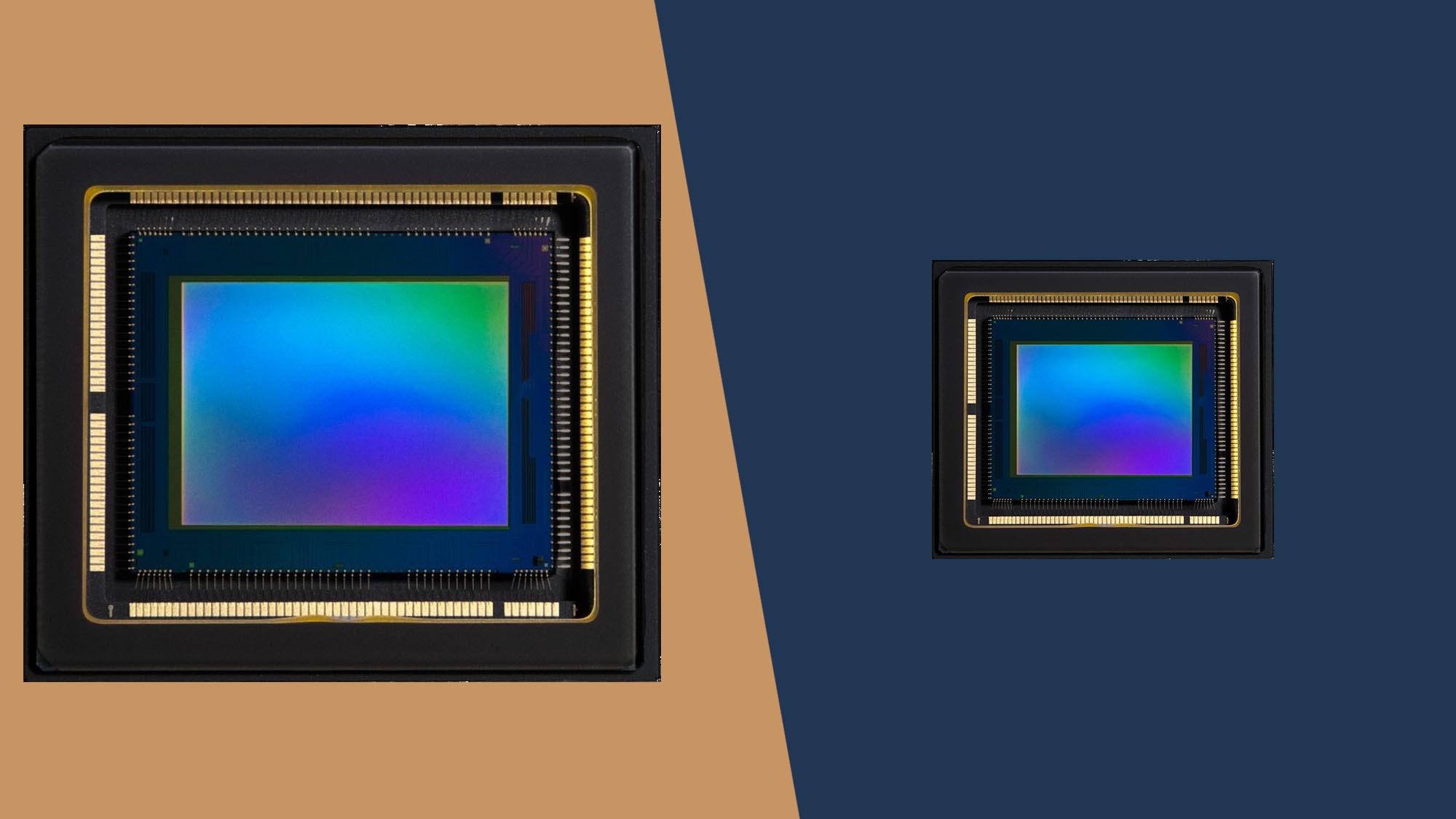A representation of the Fujifilm GFX100RF and Fujifilm X100VI sensors