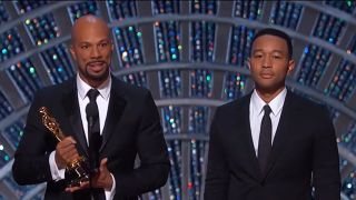 Common and John Legend accepting the Best Original Song Oscar at the 87th Oscars