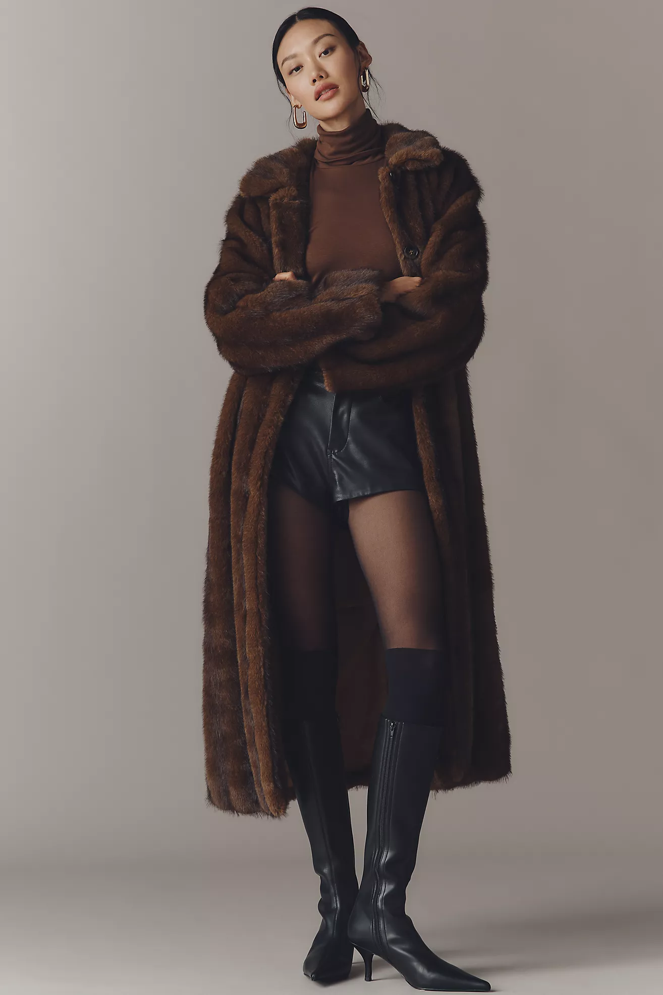 Maeve Faux-Fur Channeled Long Coat