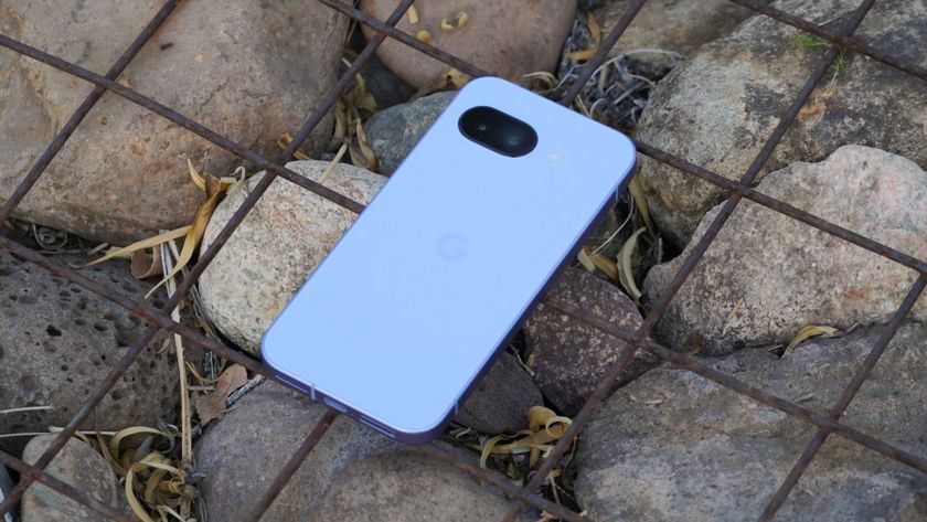 The Google Pixel 9a in Iris on a rock fixture.