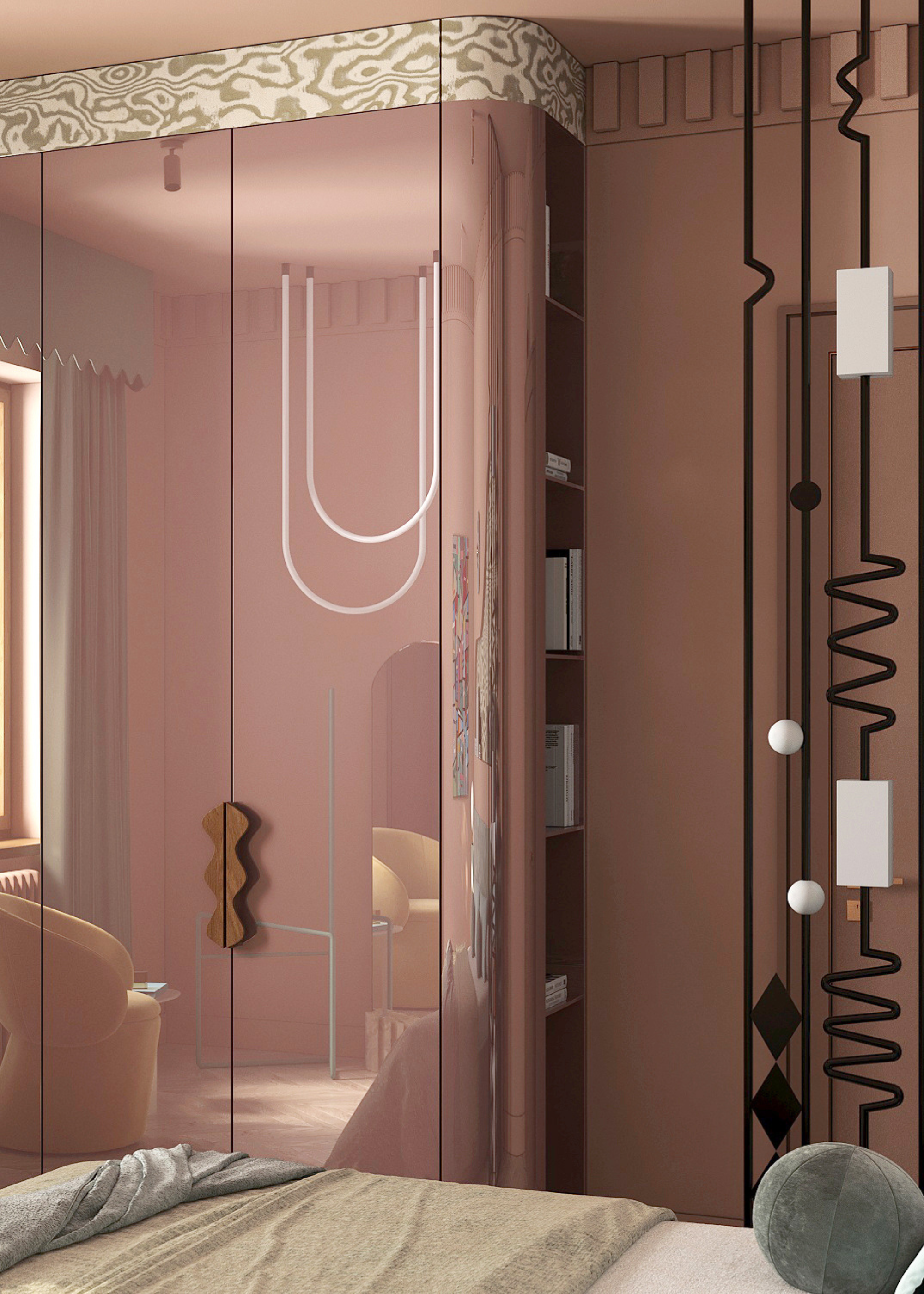 An iridescent wardrobe in a bedroom
