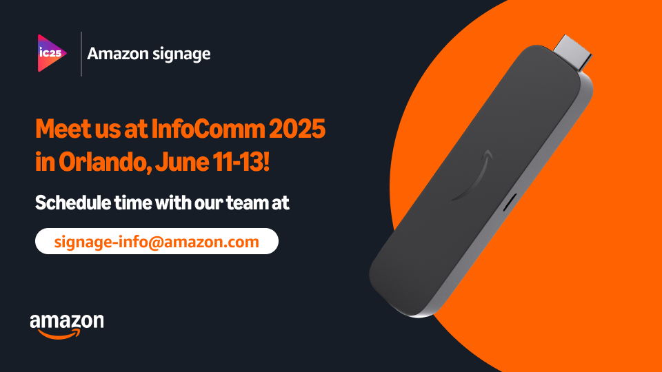 The Amazon Signage Stick InfoComm invite and logo. 