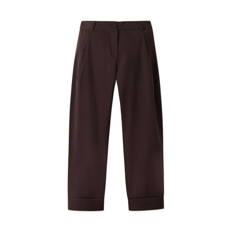 A pair of chocolate brown chinos by ME+EM