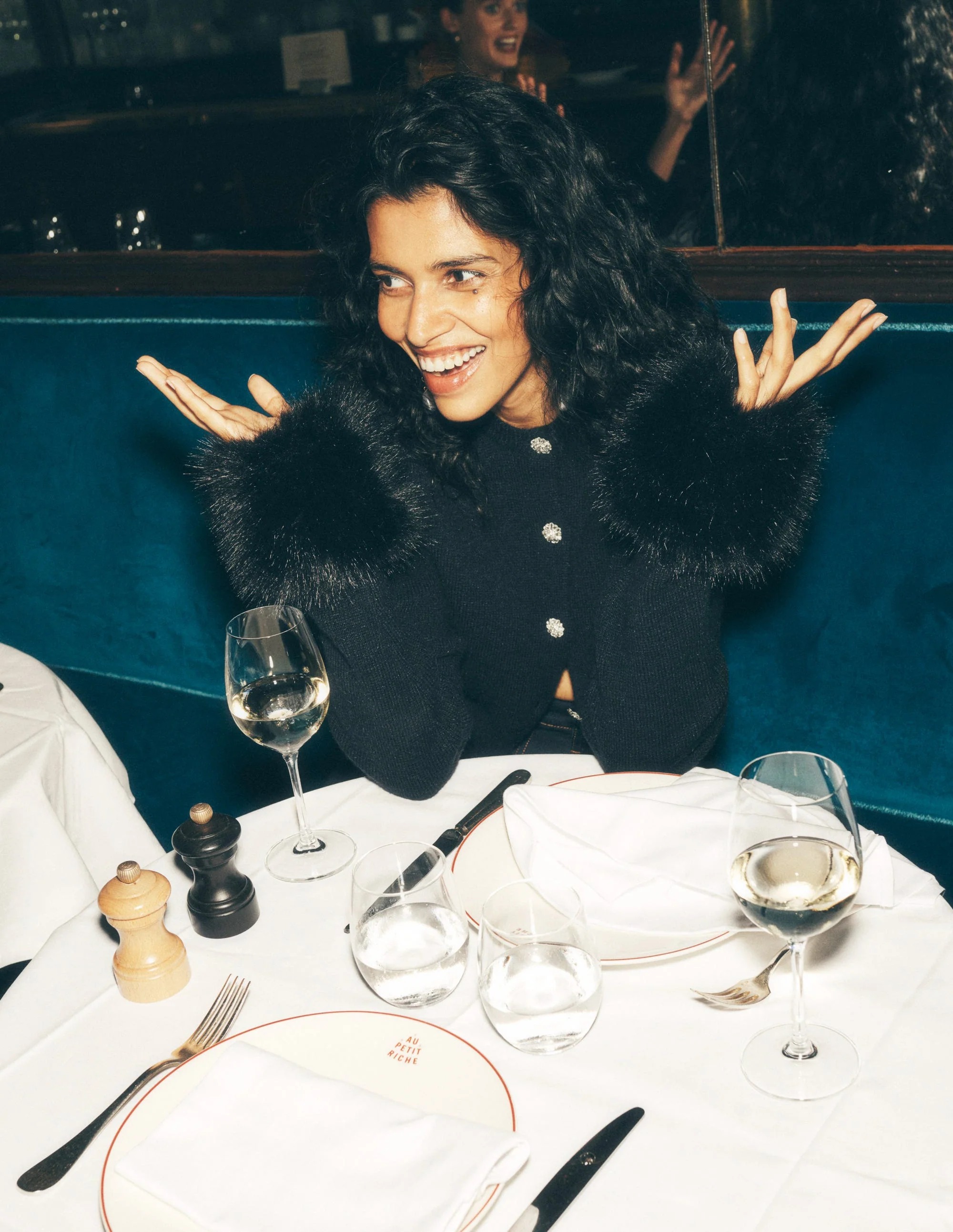 Fur Trim Cardigan-Black