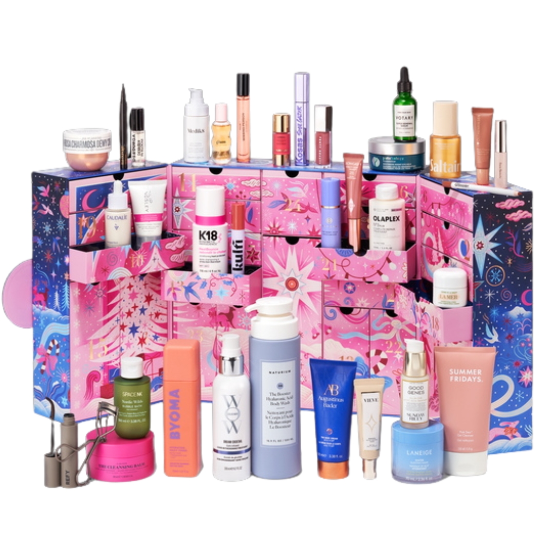 Space NK Beauty Advent Calendar 2026 with its contents in front of it