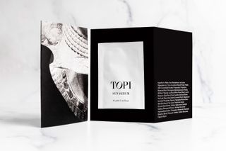 black and white image of envelope that holds Topi climatic skincare