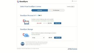 GoodSync's webpage showing its pricing plans
