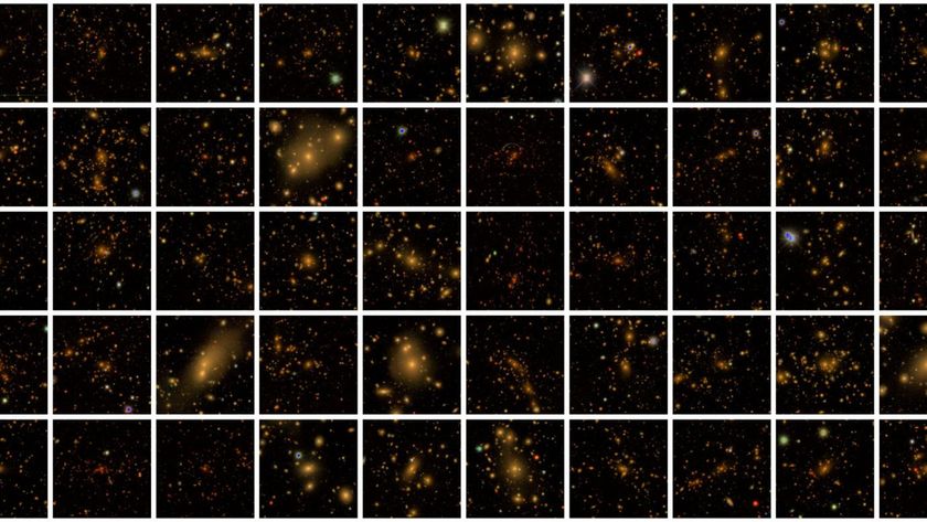 A collage of images of different galaxies over dark backgrounds