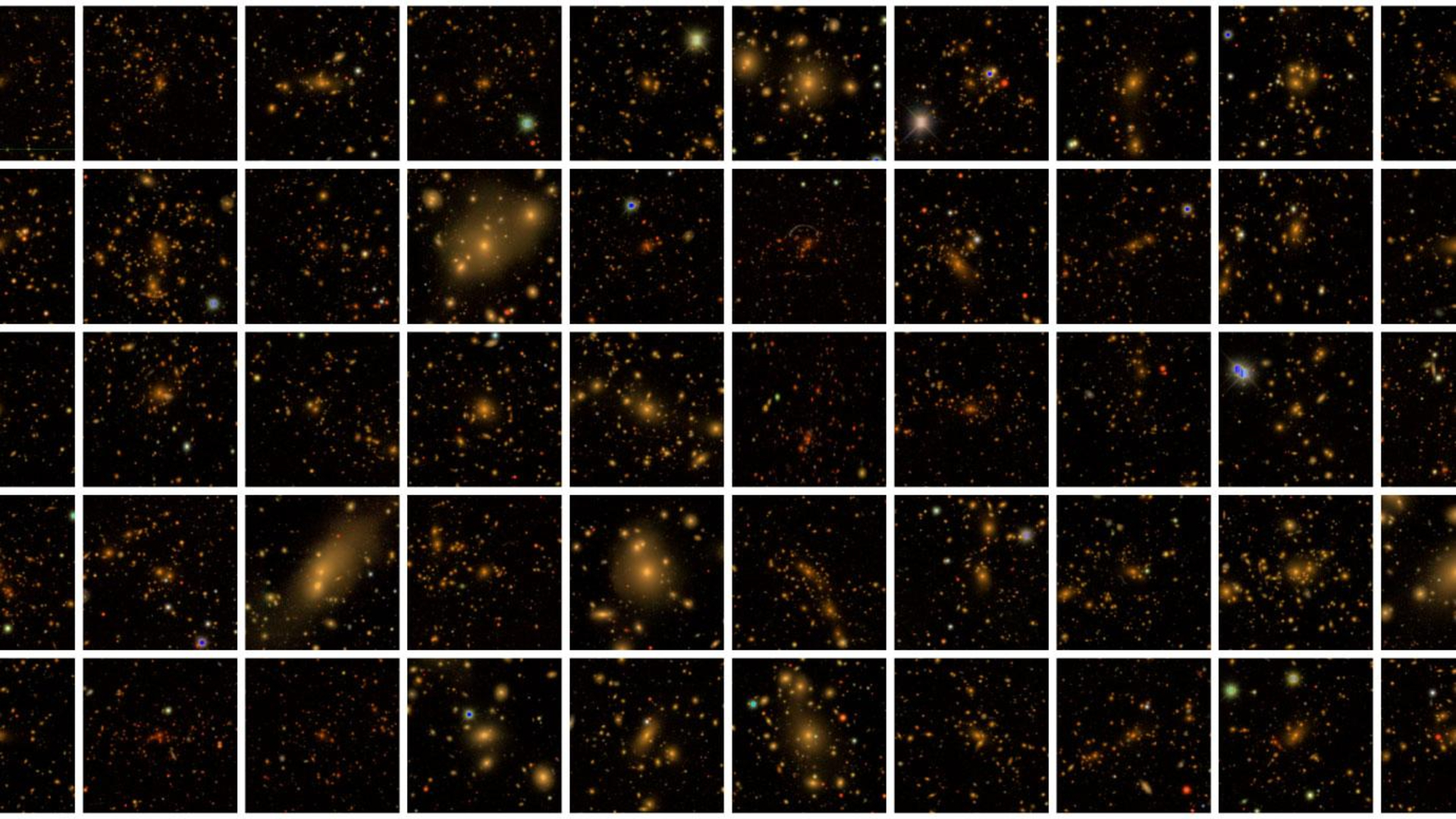 A collage of images of different galaxies over dark backgrounds