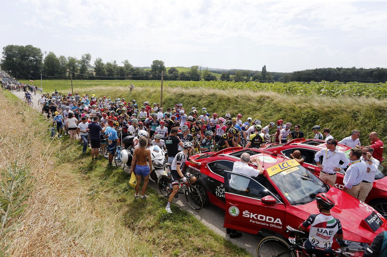 The Tour de France was disrupted by a protest on stage 16