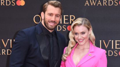 Chris Robshaw and Camilla Kerslake are seen on the red carpet during The Olivier Awards 2019 with Mastercard at Royal Albert Hall in London.