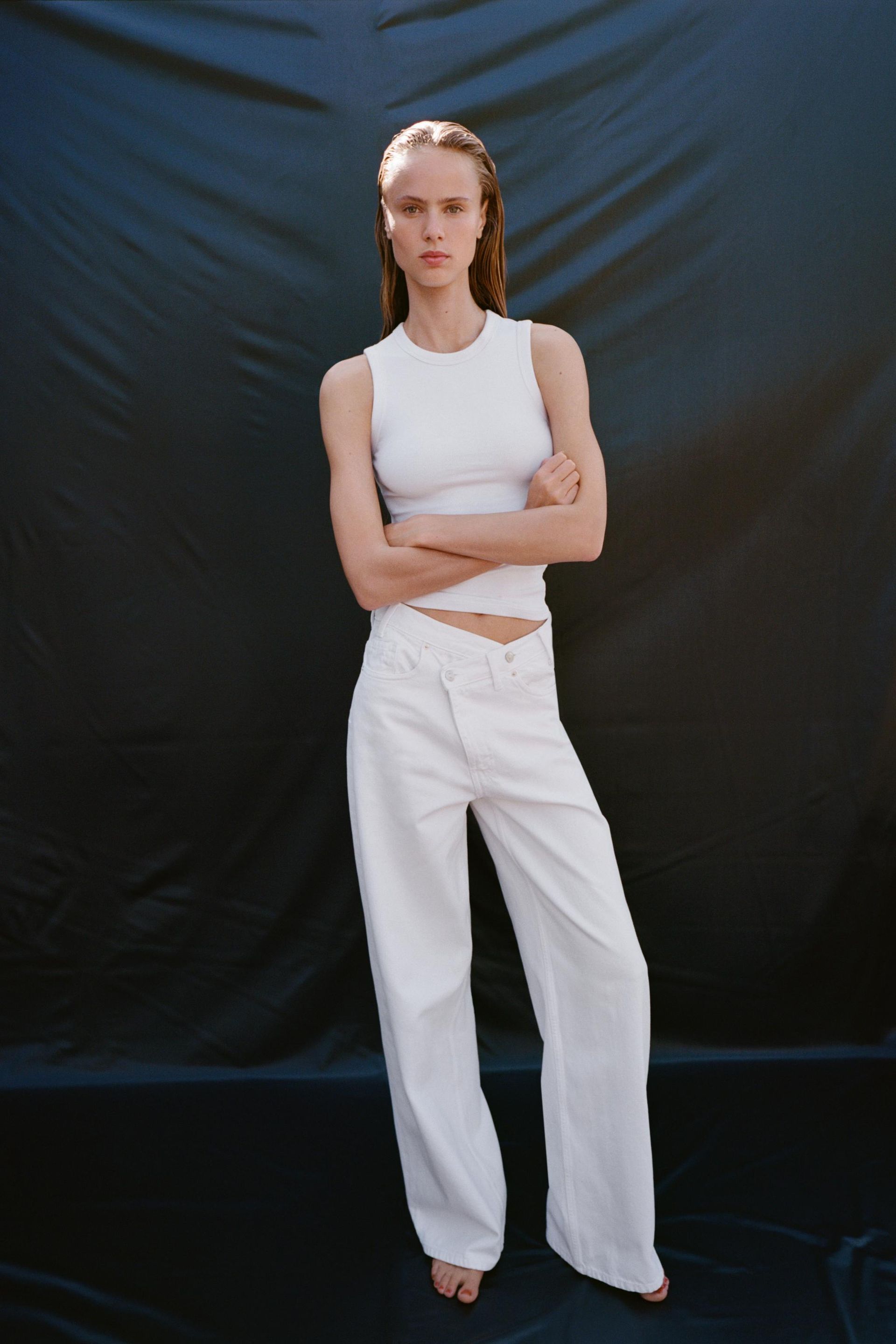 High-Waist Trf Wide-Leg Crossover Waist Jeans