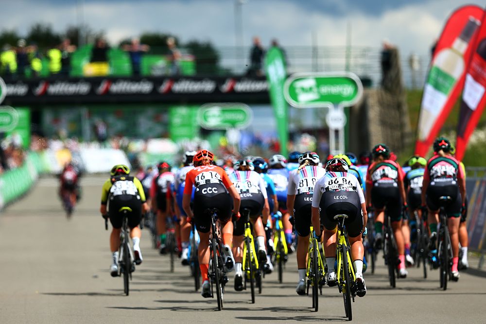 The peloton during stage 2 at OVO Energy Women's Tour