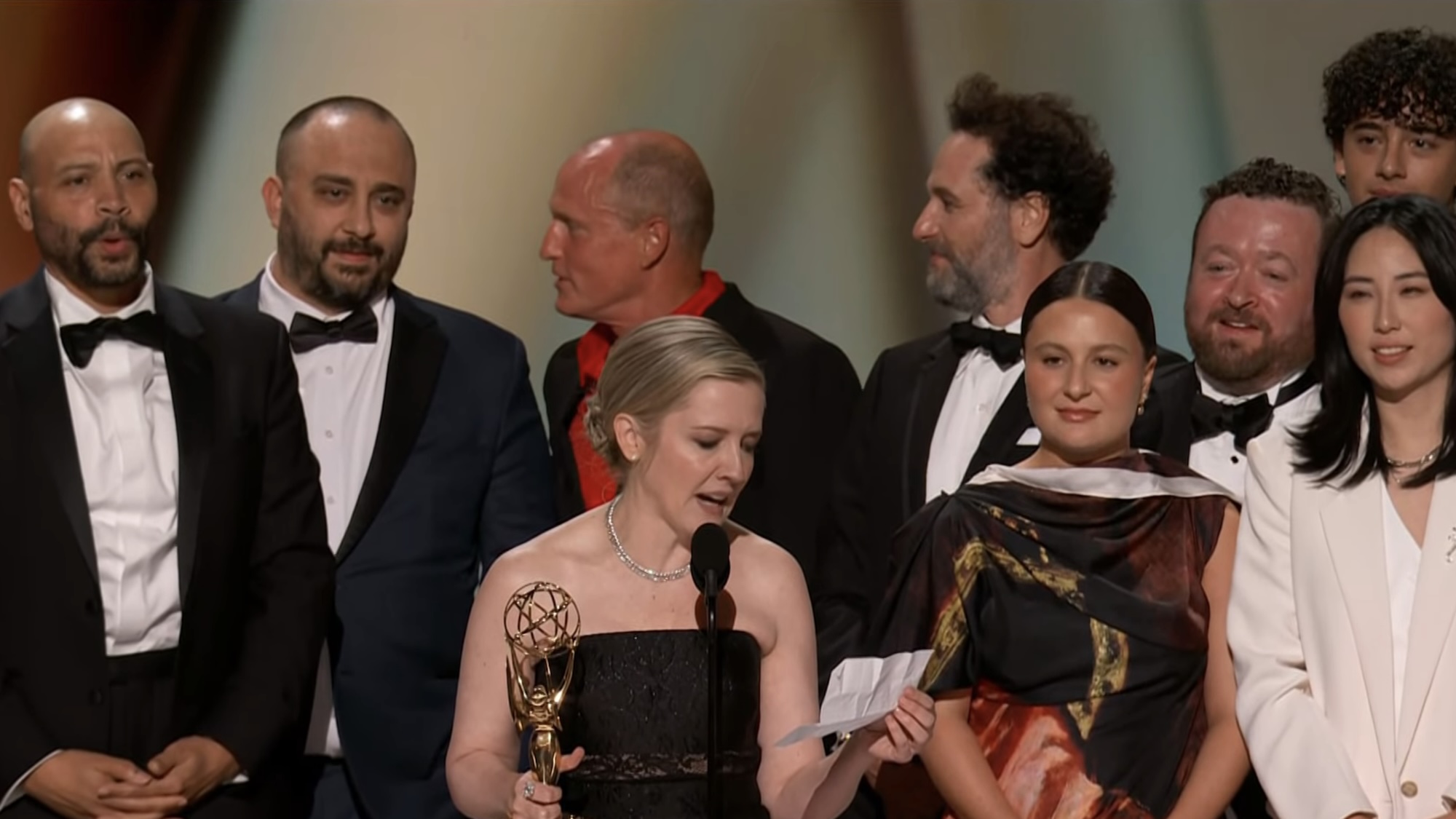 Katie Dippold and Widow's Bay cast accepting award at 2026 Emmys