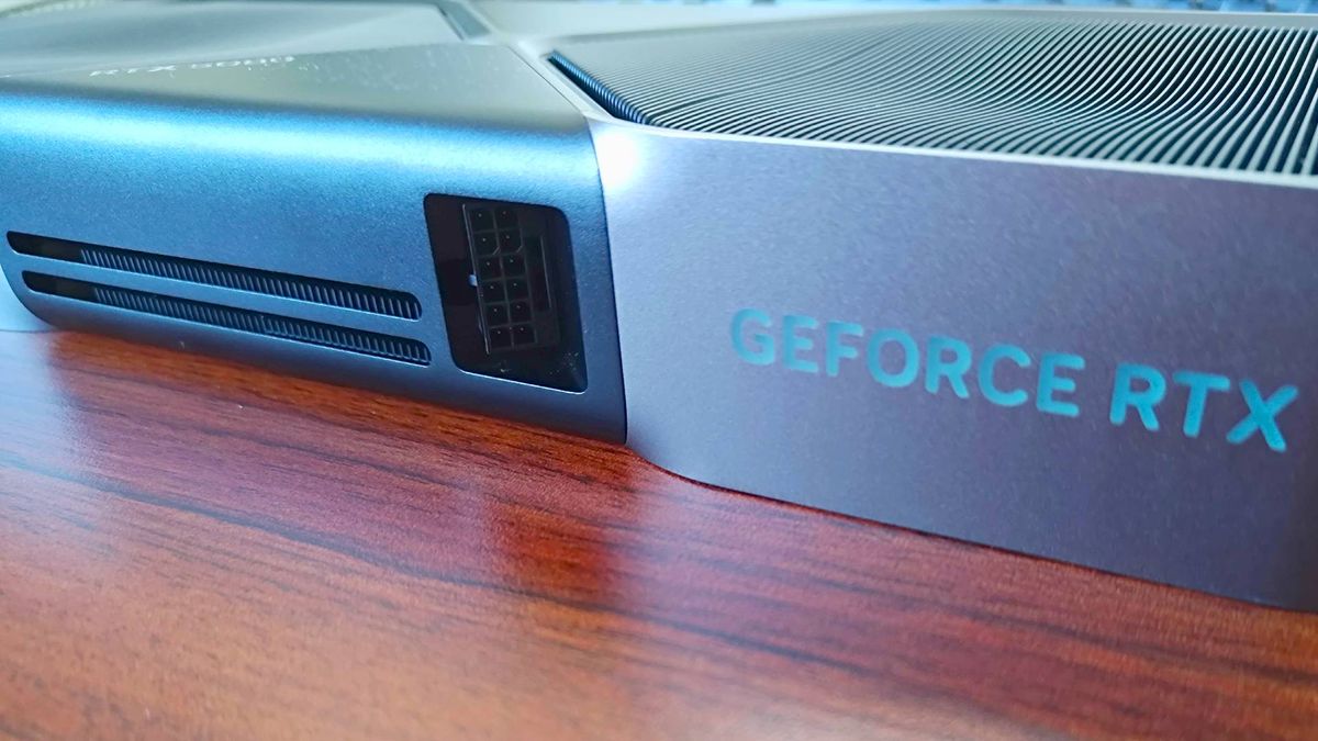 Close up of Nvidia GeForce RTX 5080 power connector