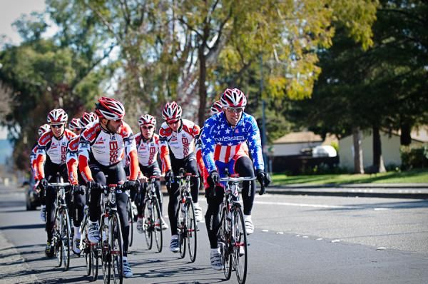 Frank Pipp and USA National Crit Champion Eric Young lead the ride