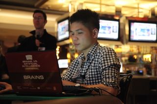 Poker champion Dong Kim goes head-to-head with Claudico at the Brains vs. AI poker competition.