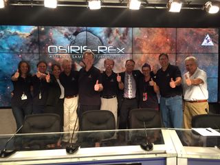 Members of the OSIRIS-REx team celebrate the NASA spacecraft's successful launch on Sept. 8, 2016. Mission principal investigator Dante Lauretta is fourth from the right.