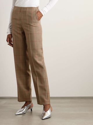 Checked Wool Straight-Leg Pants