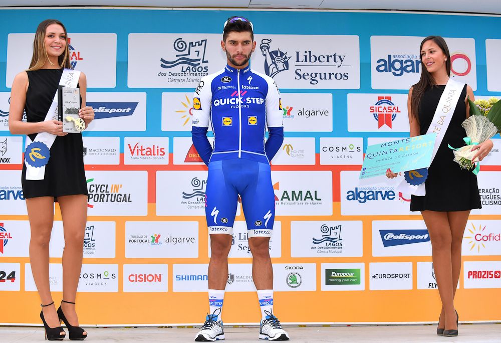 Fernando Gaviria on the Volta ao Algarve stage 1 podium