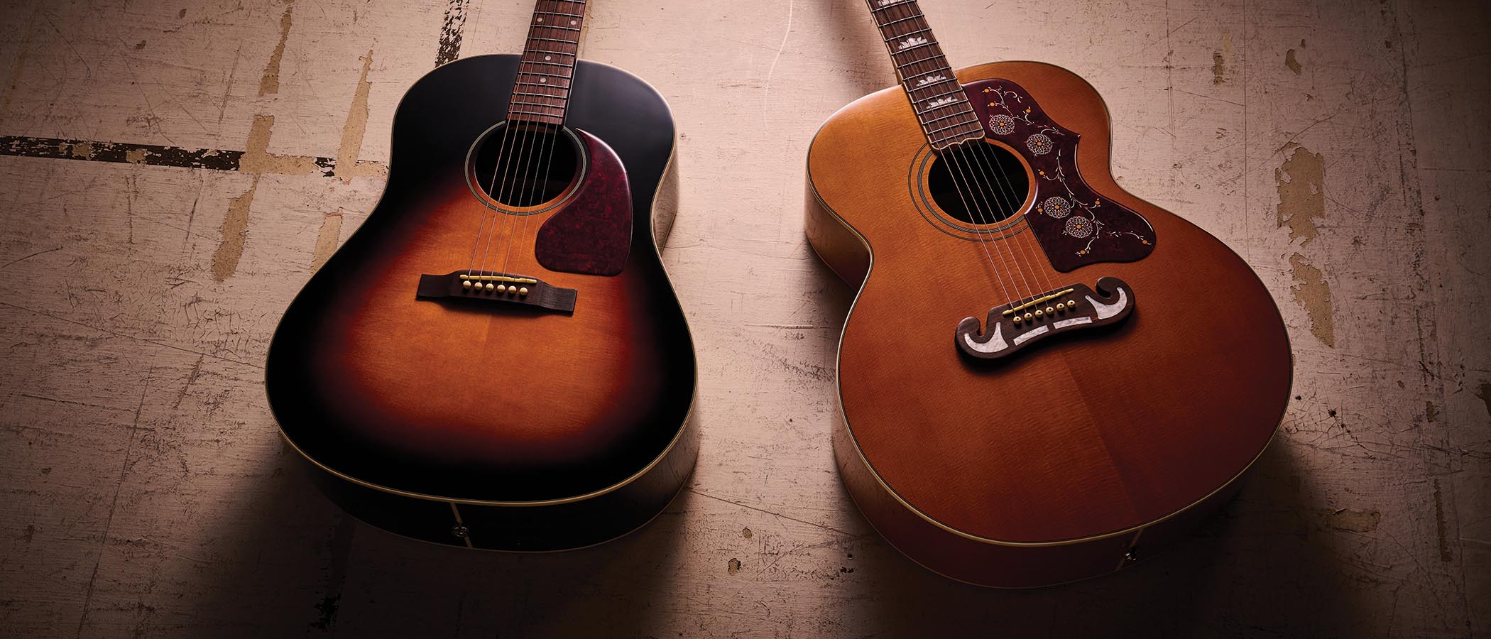 Epiphone J-45 Studio and J-200 Studio: The J-45 Studio’s back and sides feature layered mahogany and do a convincing job of mimicking the higher-price-ticket original